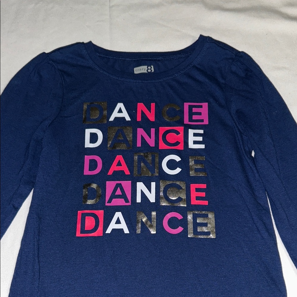 Crazy 8 Girls Navy Blue Long Sleeve Tee with Pink, White & Gold "DANCE" Print